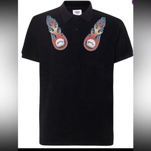 Oakley Men’s Medium Blackout Flame Terry Short Sleeve Polo Bowling Shirt Top